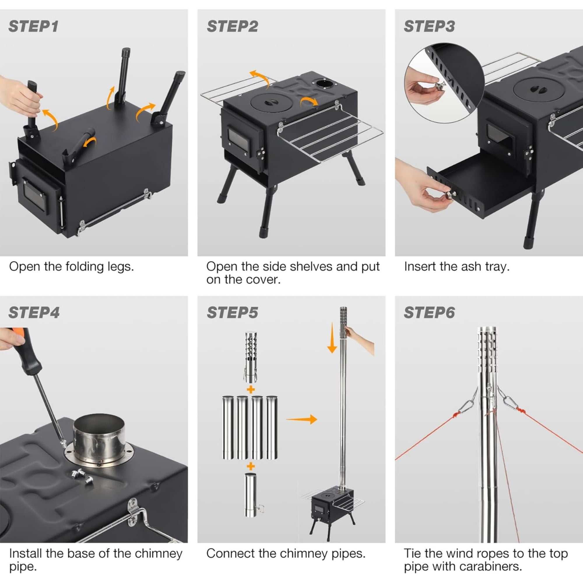 RedSwing Camping Tent Stove, Alloy Steel Wood Burner Portable Wall Tent Stove, Compact Mobile Wood-Fired Stove Set with Chimney Tubes &Tent Ropes for Travel, Cooking, Ice Fishing