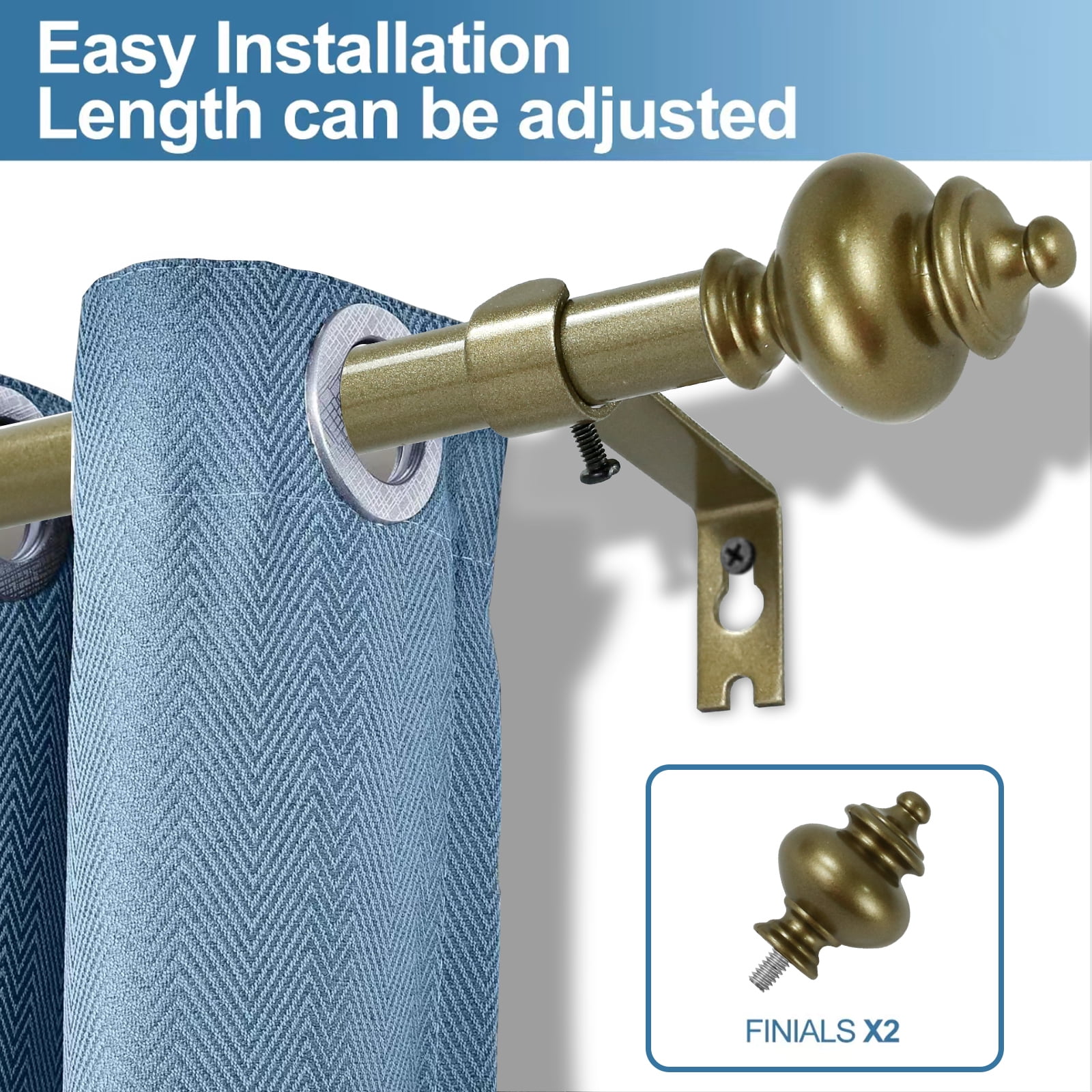 Urbanest Round Urn Single Curtain Rod Set, 5/8", 84"-120", Antique Gold