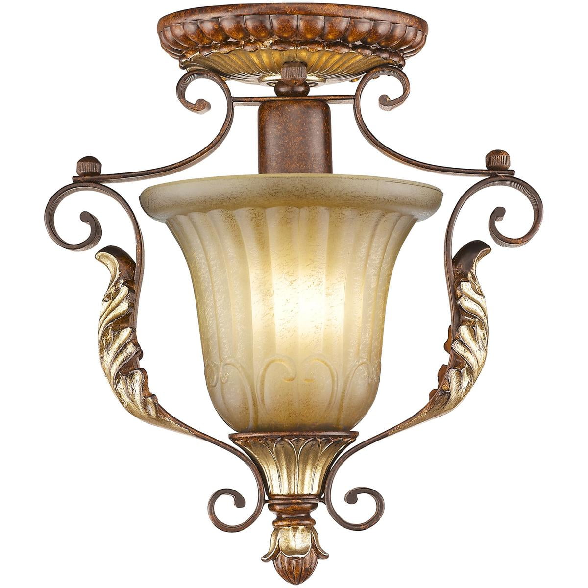 1 Light Verona Bronze Ceiling Light fixture with Rustic Art Glass Shade