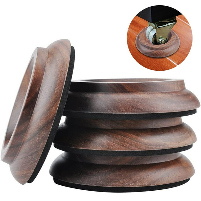 Juego de 4 tazas de ruedas de piano verticales de madera dura, protección para patas de muebles de madera de nogal real