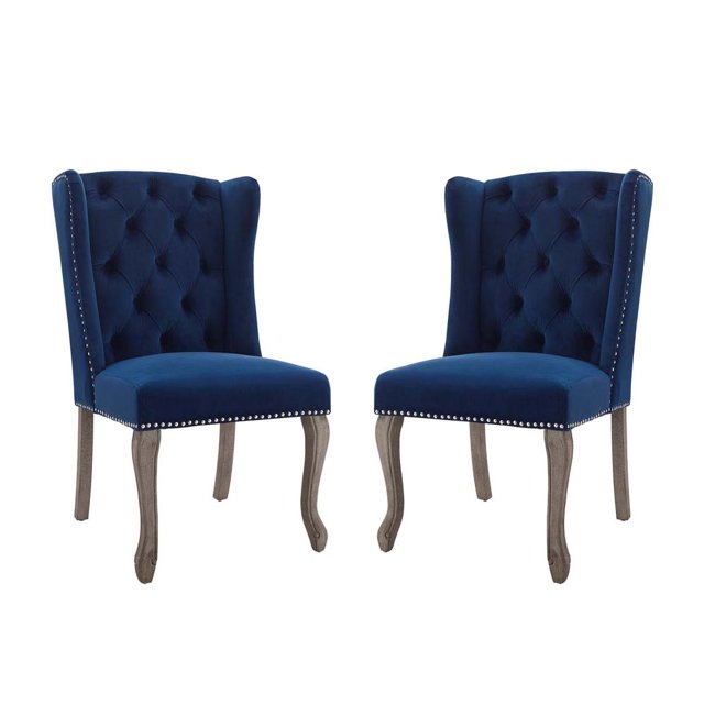 Modway Apprise Performance Velvet Tufted Accent Chair, Navy, Set of 2