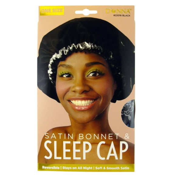 Donna Premium Reversible Satin Bonnet Hair Net for Sleeping, Black