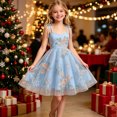 thumbnail image 4 of Girls Mesh Princess Dresses Trendy Embroidery Flower Lace Bow Spaghetti Gown for Pageant Wedding Birthday Party Graduation Dance Prom Blue 10-11 Years, 4 of 6
