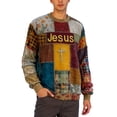 thumbnail image 2 of Vintage Christian Sweatshirts for Men 2025 Long Sleeve Crewneck Block Patchwork Jesus Sweatshirt Pullover Tops, 2 of 5