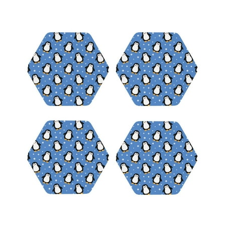 

Fuzoiu cute penguin Print Leather Coasters Set Drink Coasters Set of 4 for Tabletop Protection Durable PVC Coasters Home Décor and Housewarming Gift-Hexagon