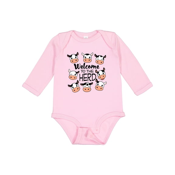Inktastic Welcome to the Herd with cute Black and White Holstein Cows Boys or Girls Long Sleeve Baby Bodysuit