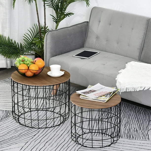 HOMCOM Nesting Tables Round Coffee Table Set of 2 Industrial