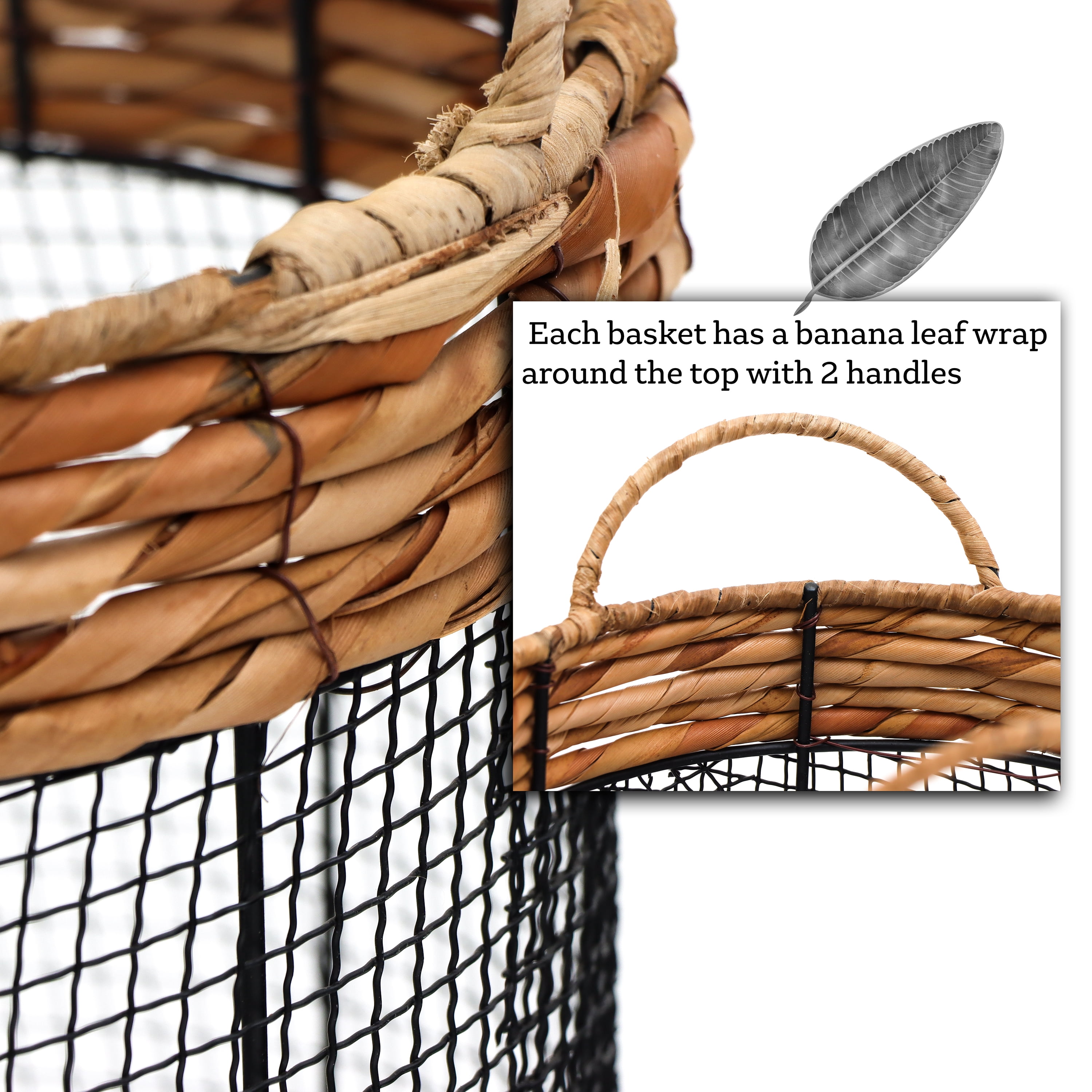 trademark innovations oval wire tall garden home dcor baskets with wicker and handles - set of 3