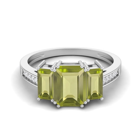 Mooneye 1.82 Ct Emerald Cut Peridot 925 Sterling Silver Three Stone Women Valentines Day Gifts Ring