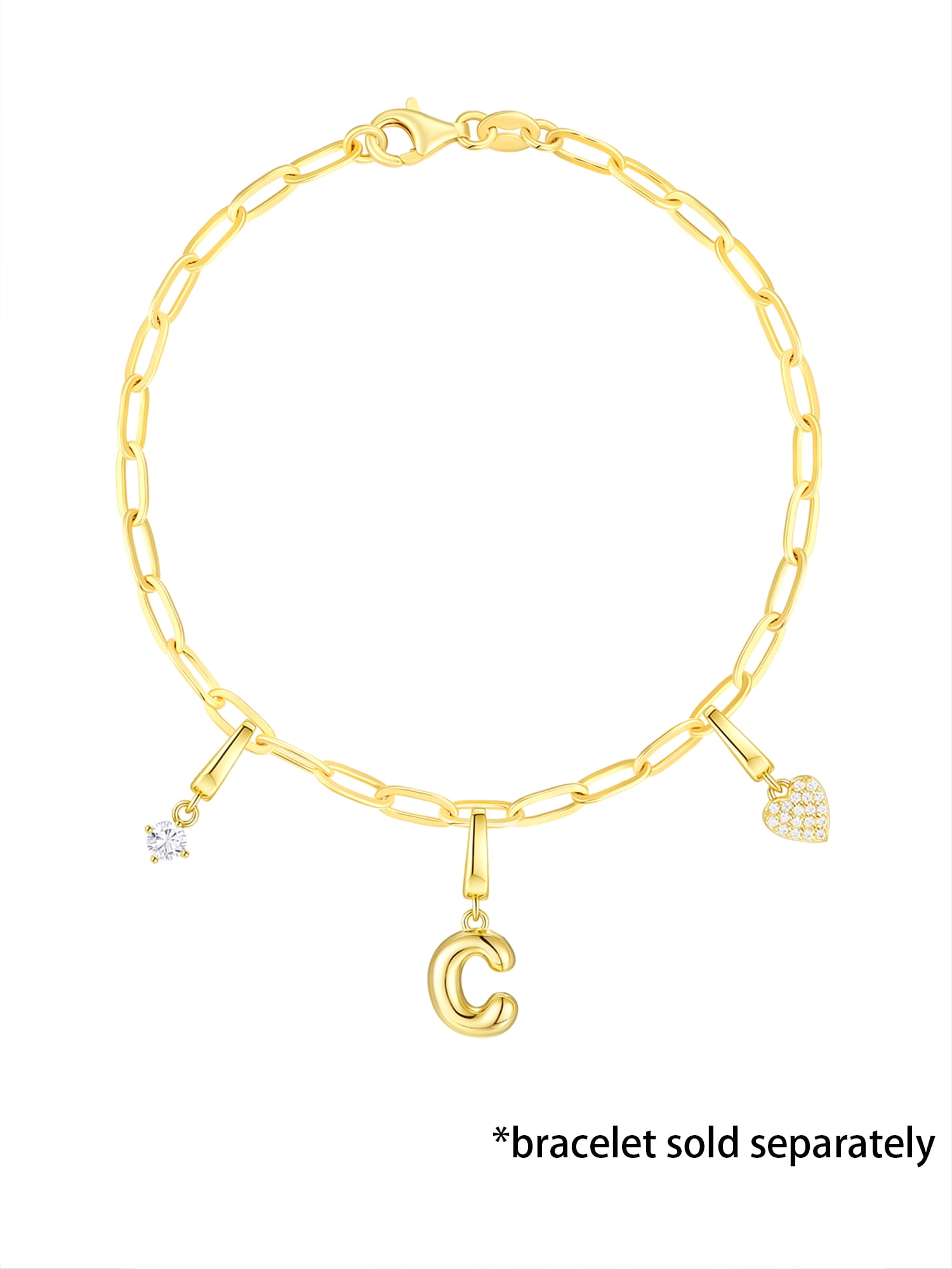 Brilliance Fine Jewelry Simulated Diamond Initial C Charm Set in 14KT Gold Plated Sterling Silver