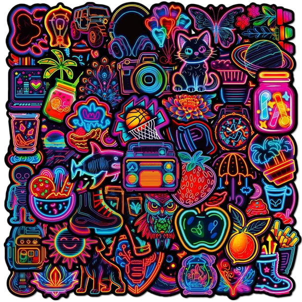 Paquete de pegatinas Neon Aesthetic, 50 unidades, estilo Creative Ins, vinilos