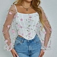 thumbnail image 3 of Tuosodrolic Womens Floral Corset Tops Mesh Long Sleeve Bustier Tops Vintage Renaissance Crop Tops Boned Cami Tops Medieval Top, 3 of 6