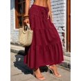 thumbnail image 4 of Women Solid High Waist Tiered Pleated A-Line Maxi Cake Skirt Wine Red S, 4 of 7