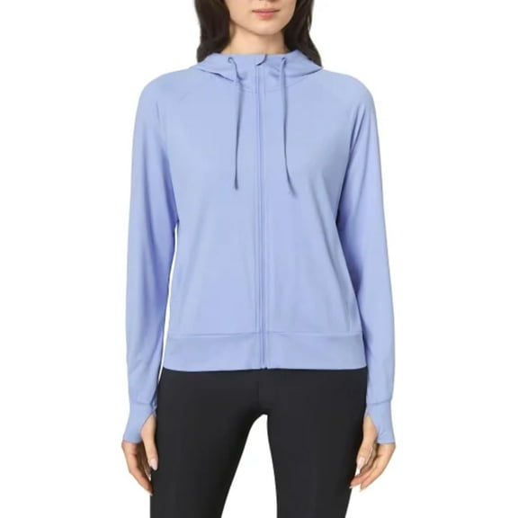 Mondetta Women's Moisture Wicking Lightweight Full Zip Hoodie Jacket with Thumbholes Purple,XL