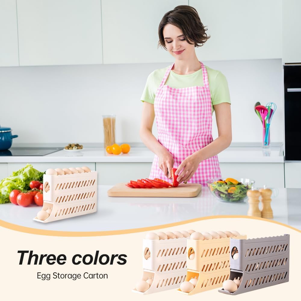 2026 New Egg Holder for Fridge, Automatic Rolling Egg Dispenser Organizer, Space Saving Egg Storage Box for Refrigerator, Holds Up to 30 Eggs Easy Access Egg Dispenser for Kitchen