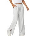 thumbnail image 5 of Sweatpants for Women 2026 Spring Fall Elastic Waist Wide Leg Lace Side Split Hem Casual Loose Sweat Pants with Pockets, 5 of 9