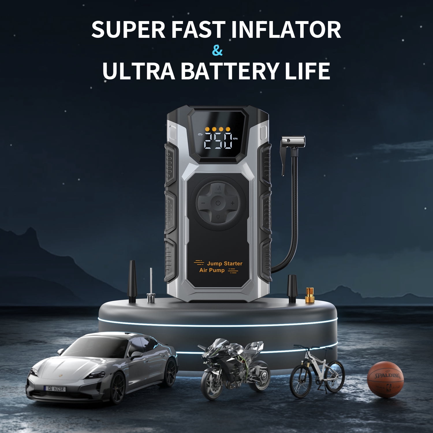 Pabulum 5000A Car Jump Starter with Air Compressor & Tire Inflator, 12V Portable Battery Booster Jump Pack for 9.0L Gas/7.5L Diesel, Jump Box Fast Charging, Power Bank, Emergency Light