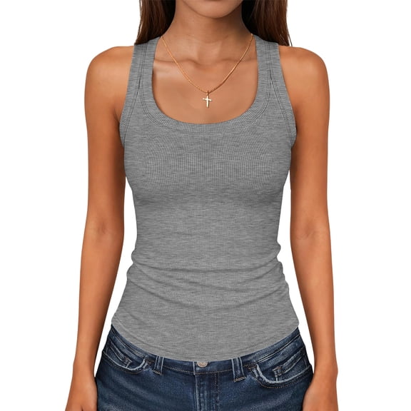 Sewkxo Womens Square Neck Tanks Tops Ribbed Knitted Sleeveless Tee Shirts Fashion Summer Casual Slim Fit Basic Tanks Tops,Gray M