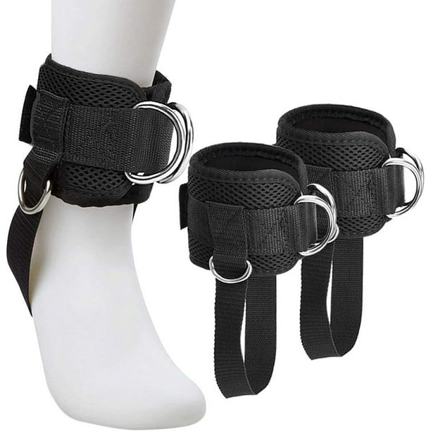 1 par de correas de tobillo, puños de tobillo, puños de tobillo con anillo en D para máquinas, puños de entrenamiento acolchados ajustables para retroceso, entrenamiento de glúteos