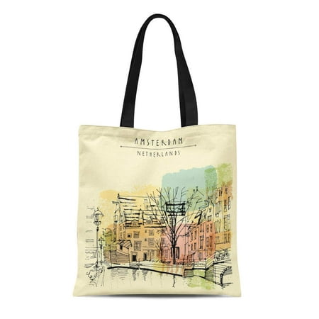 KDAGR Canvas Tote Bag Amsterdam Holland Netherlands Europe View of Old Center Bicycles Reusable Shoulder Grocery Shopping Bags