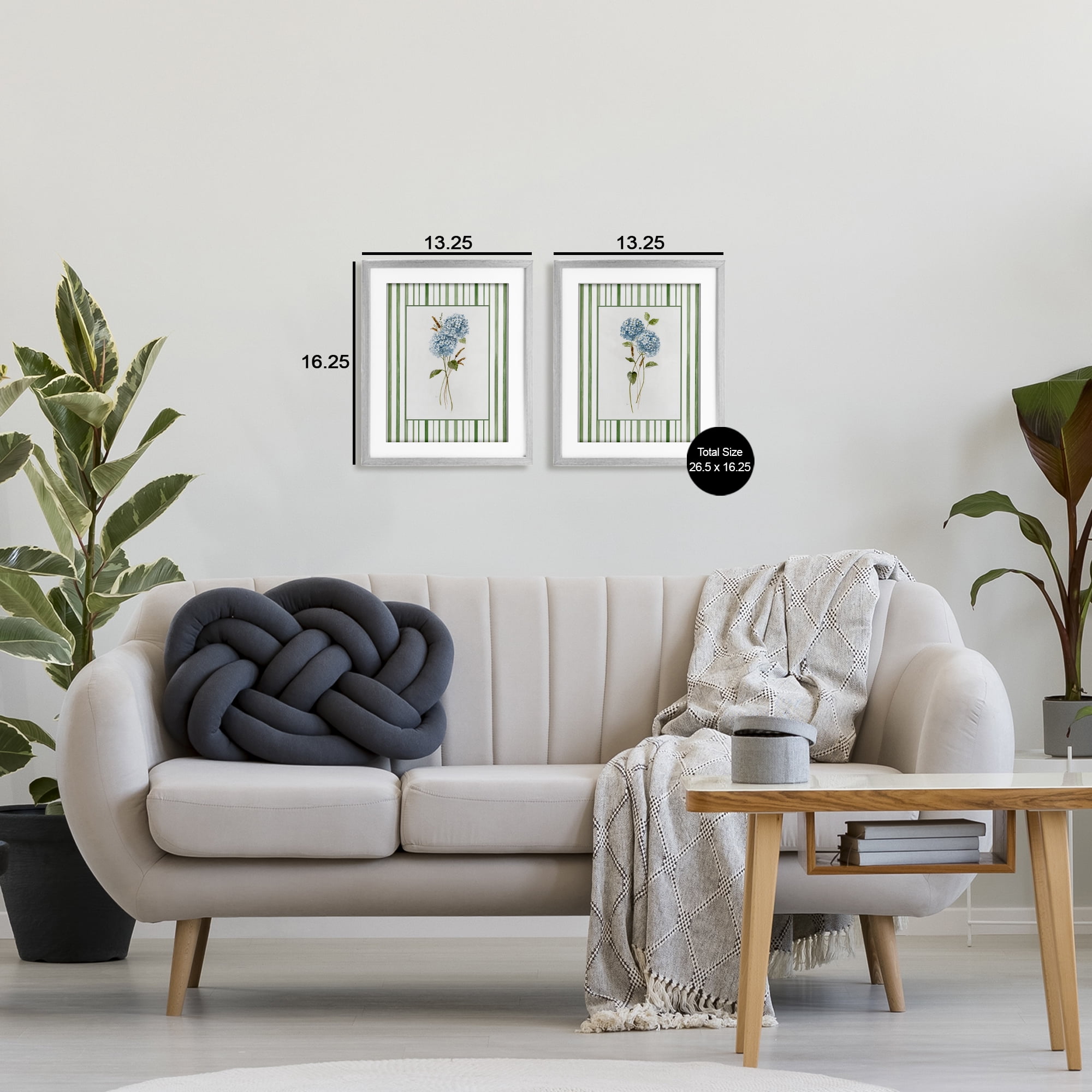 Stupell Industries Wheat & Hydrangea Sprigs 2 Piece Gray Framed Print Under Glass Set, design by Nan