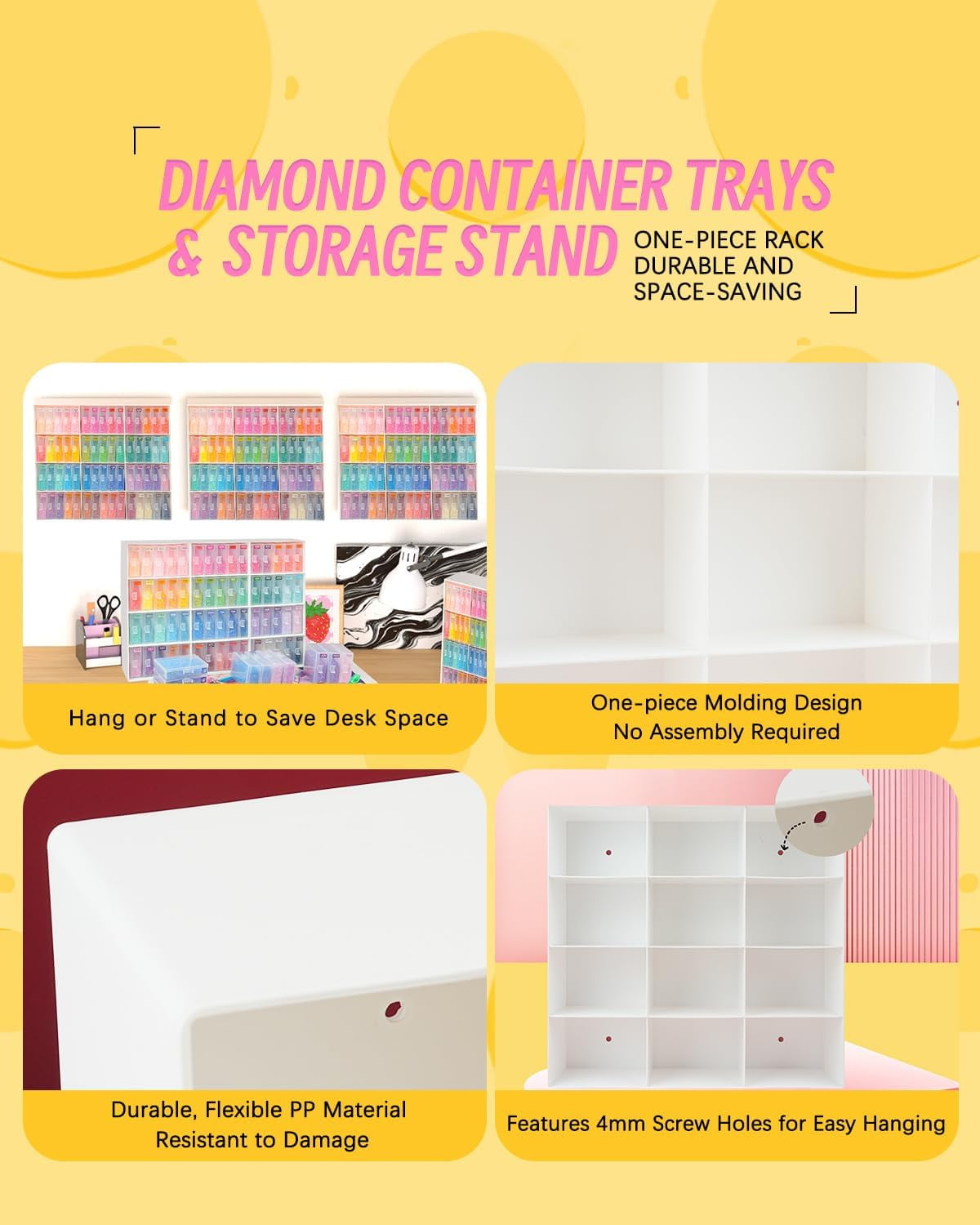 60pcs Diamond Art Storage Containers Trays ＆ Stand, Diamond Painting Accessories Diamond Painting Trays with Lids, 2-in-1 Diamond Art Trays and Diamond Painting Storage, Tools Storage Rack