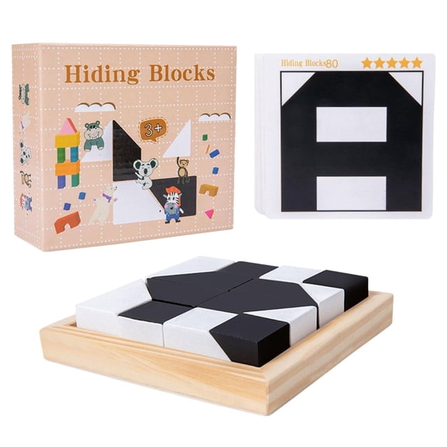 JNHKLASR Puzzle Games with Storage Tray,Hidden Geometric Shape Pattern,16 Building Cubes and 80 Challenge Cards,Interactive Educational Puzzles Games for Gift,Kids