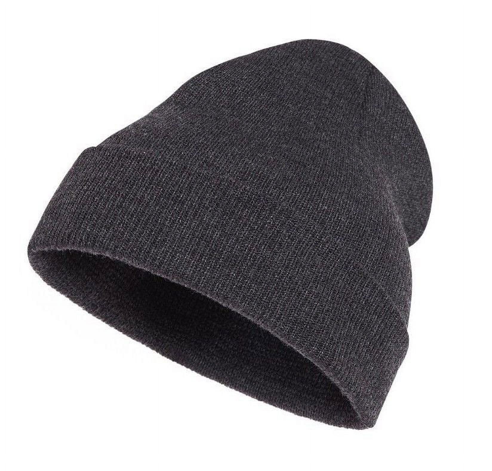 SET OF 4 BEANIE Warm Winter Beanies Hats Cap Toboggans Thermal Knit Cuff Acrylic Ski hats 12" (Navy+Black+Gray+Camo) - image 2 of 5