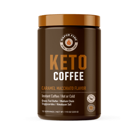 Rapid Fire Keto Coffee Instant Coffee Mix, Caramel Macchiato Flavor, 7.93 oz. (255g), 15 Servings, Energy, Brain Power, Metabolism, MCTs, Grass Fed Butter