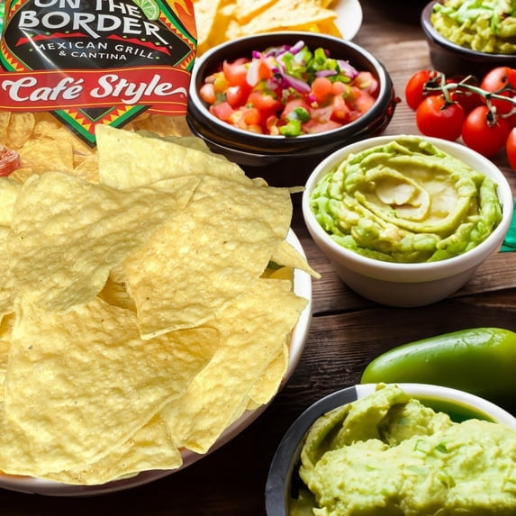 3 Pack Of On The Border Gluten‑Free Café Style Tortilla Chips, Party Size 16.5 oz – Sea Salt, No MSG, With Olive Green Bowl By ValueNest