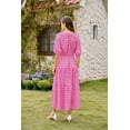 thumbnail image 5 of Womens Floral Maxi Dress: Casual Short Sleeve V Neck Button Elastic Waist Slit A Line Tiered Dresses with Pockets, 5 of 6