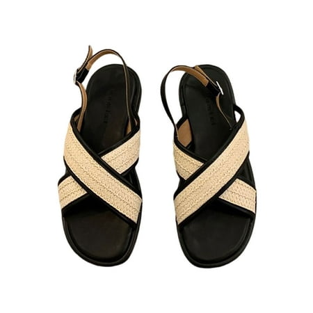 

Colisha Women Flat Sandals Cross Strap Sldies Beach Summer Sandal Party Lightweight Casual Shoes Slip On Sandals Black 5.5