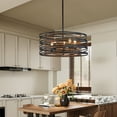thumbnail image 2 of Farmhouse Drum Chandelier 5-Light Pendant Light, Black and Wood Finish, Adjustable Height for Dining Room, Kitchen Island, Foyer, 2 of 9