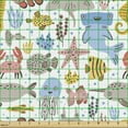 thumbnail image 2 of Ambesonne Underwater Fabric by the Yard Upholstery, Doodle Sea Animal Motif, 1 Yard, White Multicolor, 2 of 5