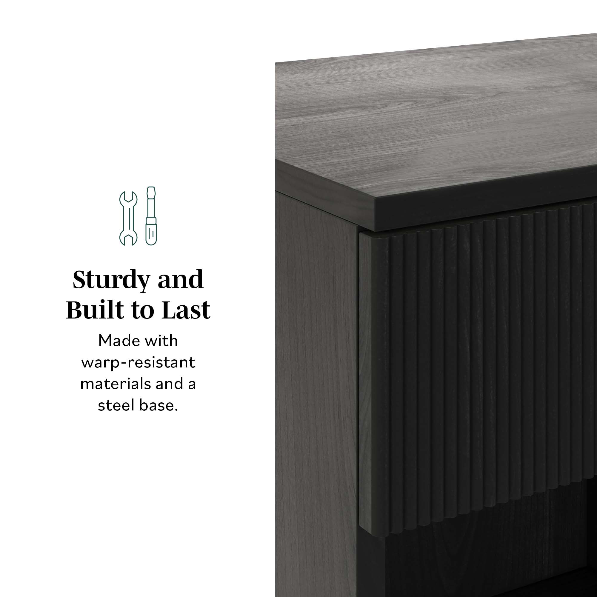 Walker Edison Modern Reeded-Front 1-Drawer Nightstand, Black