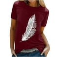 thumbnail image 2 of OKBOP Tunic Tops for Women Loose Fit,Shirt Tees Funny Cute Short Sleeve Fall T Shirt Feather Print Shirt Gift Gift for Womens Button Down Blouse T Shirt, 2 of 7