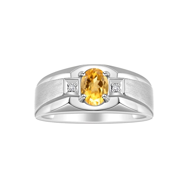 RYLOS Men's Rings Sterling Silver Classic 7X5MM Oval Gemstone & Diamond Ring Citrine November Birthstone Rings For Men, Silver Rings, Size 12