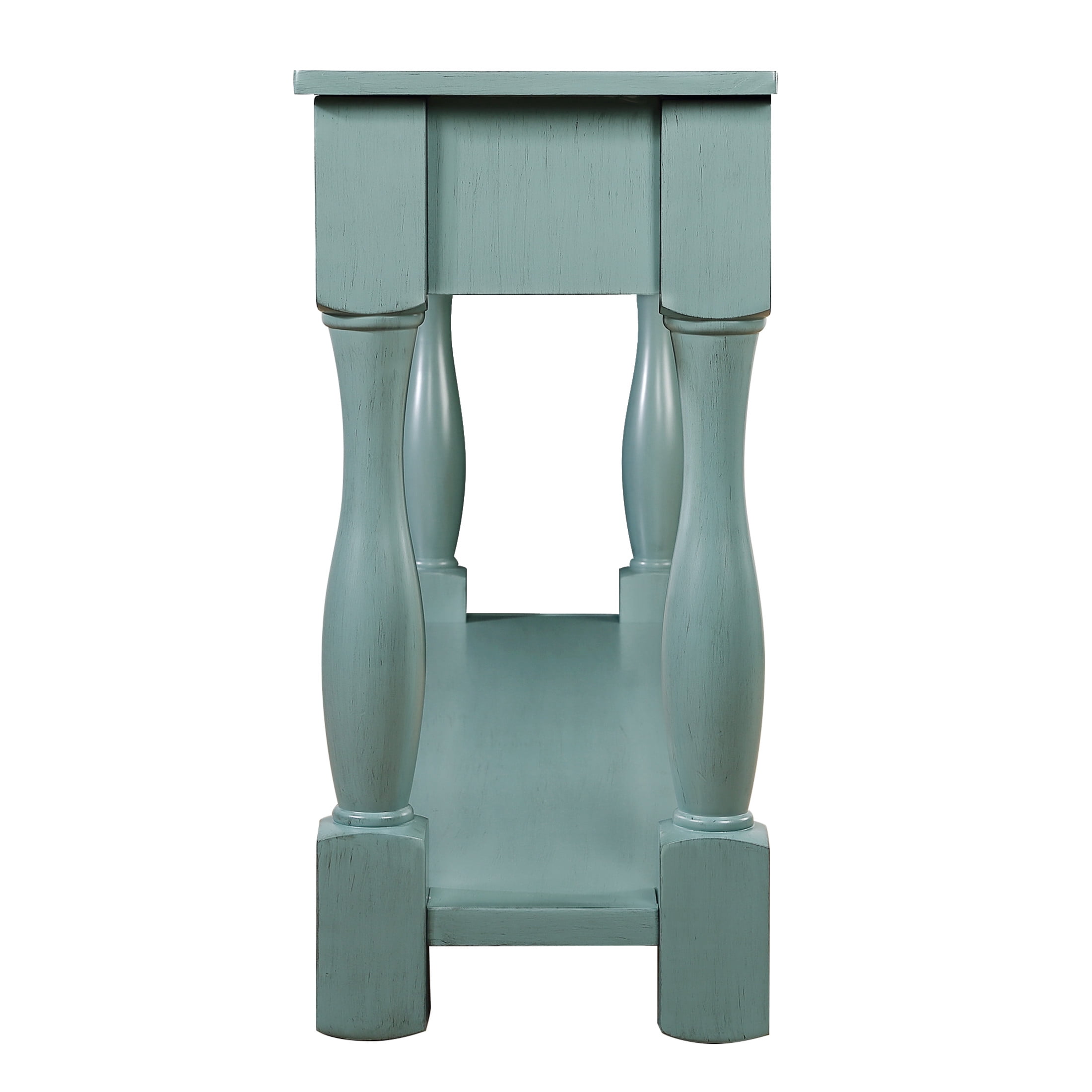 Noble House Adelaide 63" Console Table, Solid Wood Frame Mid-Century Entryway Storage, Retro Blue