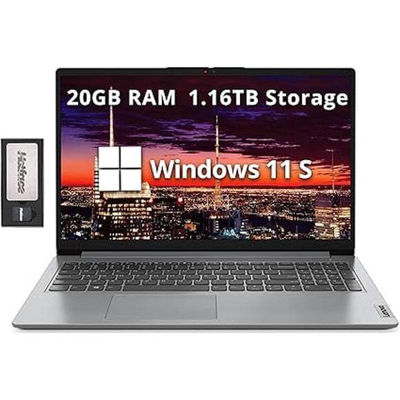 Lenovo IdeaPad 1 15.6" HD Laptop, Intel Pentium Silver N6000, 20GB RAM, 1.16TB Storage (1TB SSD+160GB Docking Station Set), Intel UHD Graphics, 1 Year Office 365, Num Pad, HD Camera, Win 11 S, Gray