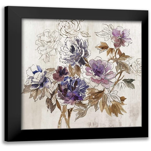 Jensen, Asia 12x12 Black Modern Framed Museum Art Print Titled - Japanese Garden I Plum Version