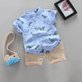 thumbnail image 3 of Toddler Boys Dinosaur Outfits 2 Piece Summer Clothes Set Button-Up Shirts Shorts Set Cotton Loungewear Size 1 to 5 Light Blue, 2T, 3 of 3