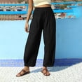 thumbnail image 4 of ABATAB Women's Cotton Linen Harem Pants Casual Loose Fit Pants High Waisted Lounge Summer Trousers with Pockets, 4 of 7