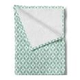 thumbnail image 2 of Floral Soft Flannel Fleece Blanket, Geometric Pattern of Rounded Squares and Flowers Simple Eastern Style Image, Cozy Plush for Indoor and Outdoor Use, 70" x 90", Pale Teal and White, by Ambesonne, 2 of 5