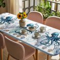thumbnail image 3 of Coastal Octopus Table Cloths for 8 Foot Rectangle Tables, Nautical Starfish Shell Jellyfish Anchor Patio Waterproof Elastic Fitted Tablecloths, Washable Rectangular Table Cover for Camping, 3 of 8