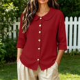 thumbnail image 4 of IPYUI Cotton Linen Tops for Women Peter Pan Collar Stylish Tops Flowy Clothes V Neck Tops Work Clothes for Women Peasant Blouses Plus Size Shirt Elegent Tops Gauze Shirts Boho Top, 4 of 8
