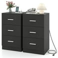 thumbnail image 1 of Costway Table de Nuit 2 Pcs avec Station de Recharge 3 Tiroirs de Rangement pour Chambre, Salon, 1 of 10