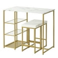 thumbnail image 4 of SYNGAR 3 PCS Dining Table Set, Home Kitchen Table with Open Shelves and 2 Cushioned Stools Set, Counter Height Bar Table and Stools Set, Modern Pub Set with Faux Marble Countertop, White & Gold, D5687, 4 of 10