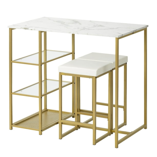 3piece Pub Table Set High Top Dining Room With Cushions Storage Shelf Counter Height For 2 Industrial Breakfast Nook Bar Stools A4367 Com 3piece Pub Table Set High Top Dining, Bar Top Dining Room Table Set