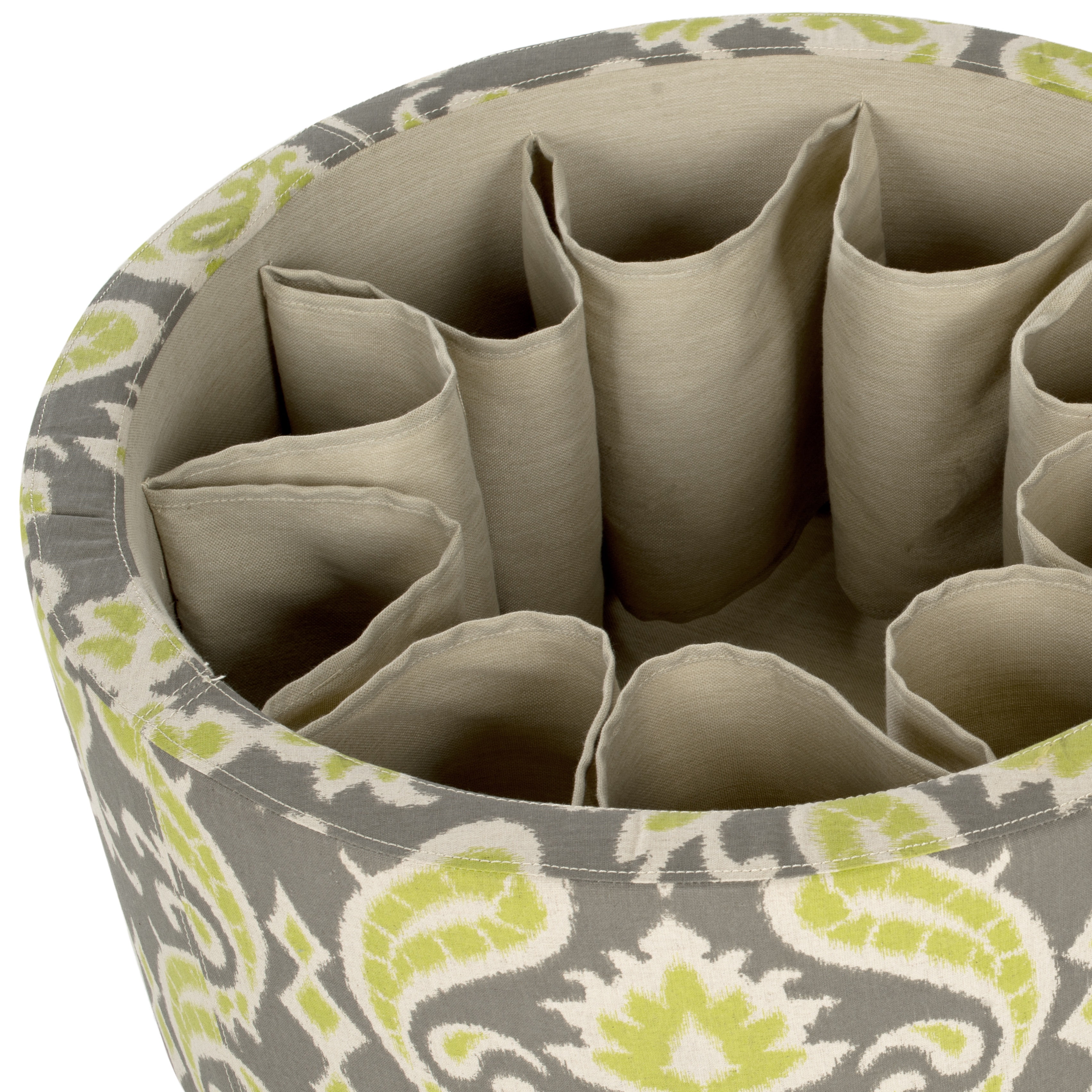 SAFAVIEH Tanisha Round Shoe Storage Ottoman, Ikat Grass Green/Grey