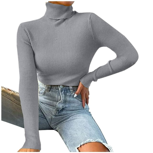 Chandail à Col Roulé pour Femmes Automne Hiver Manches Longues Chaud Doux Côtelé Tricoté Décontracté Couleur Unie Basique Ajusté (Café TG)
